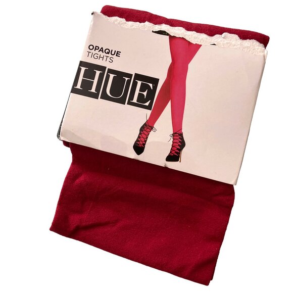 HUE OPAQUE TIGHTS PANTYHOSE DEEP RED STYLE #4689 40 DENIER NEW - Picture 1 of 2